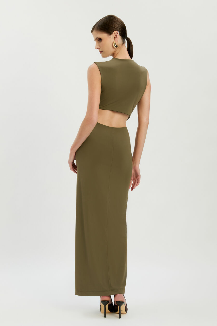 FELIX HIGH NECK MAXI DRESS in colour KHAKI