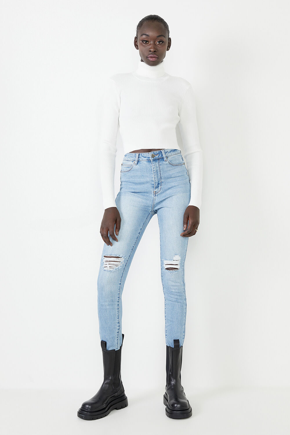 Backless Knit Top in Ivory | Bardot