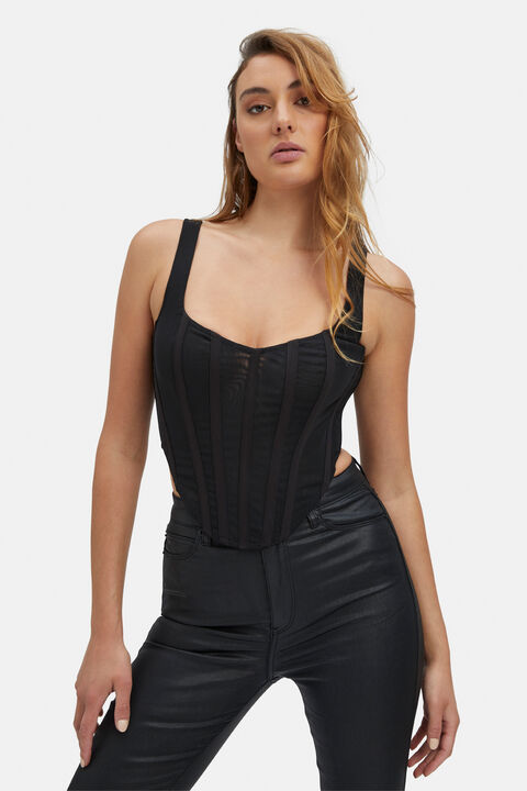MESH FITTED CORSET BUSTIER in colour CAVIAR