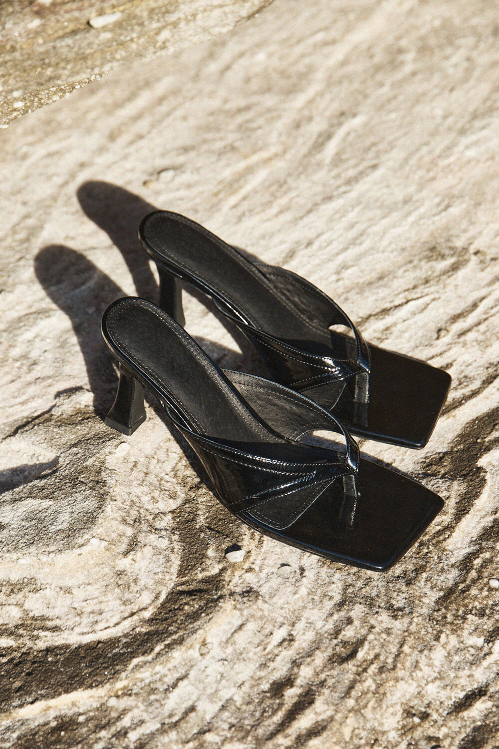 Leather Thong Heel in Black | Bardot