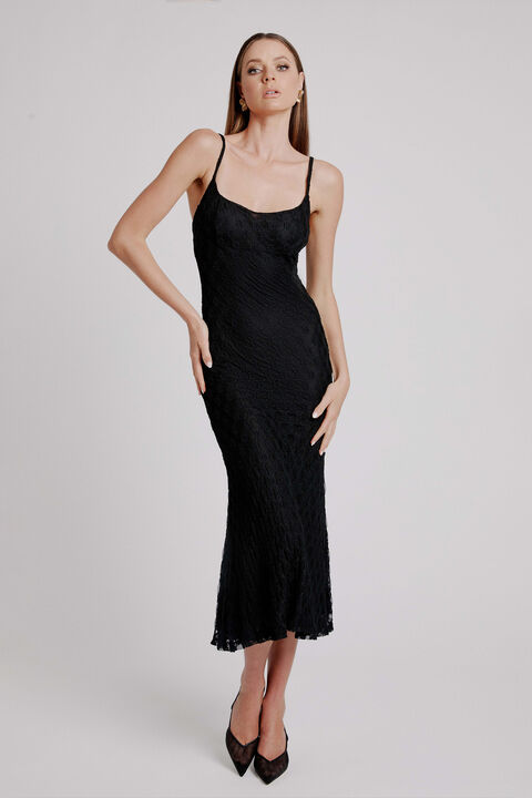 ADONI MESH MIDI DRESS in colour CAVIAR