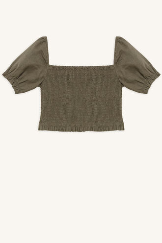JOANIE PUFF SLEEVE TOP in colour IVY GREEN