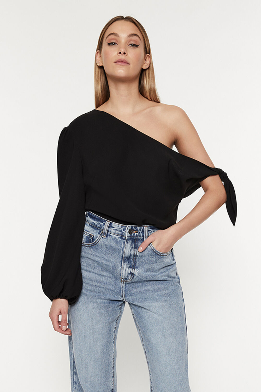 Montana One Shoulder Top in Black | Bardot