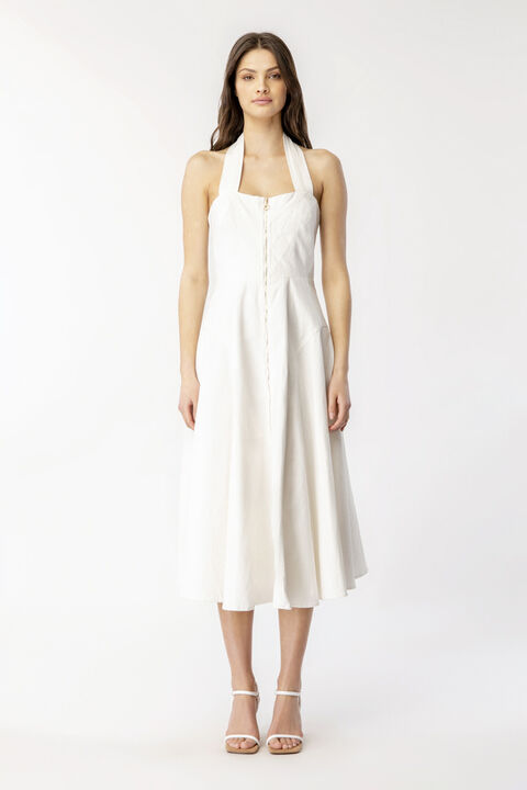 MIDI HALTER UTILITY DRESS in colour CLOUD DANCER