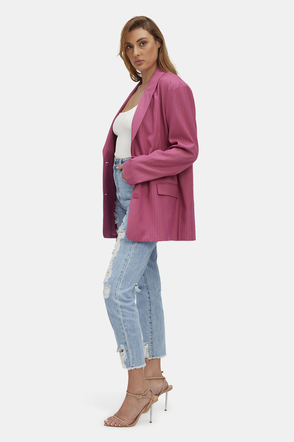 PIN STRIPE BLAZER in colour WILD ORCHID