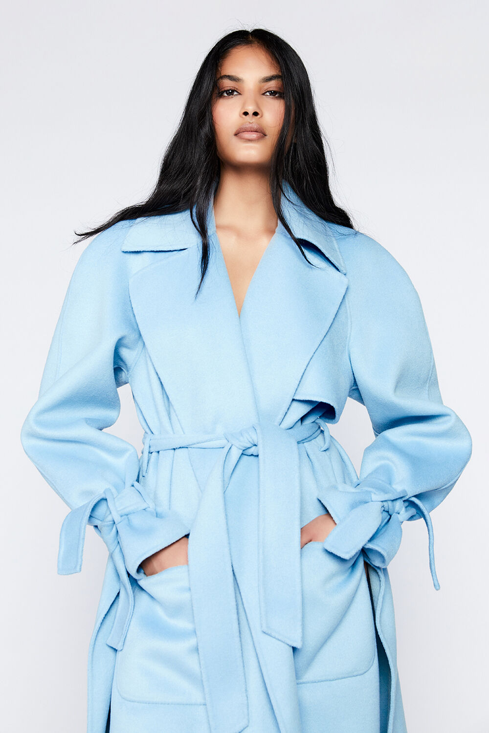 Wool-rich Oversized Trench Coat in Sky 