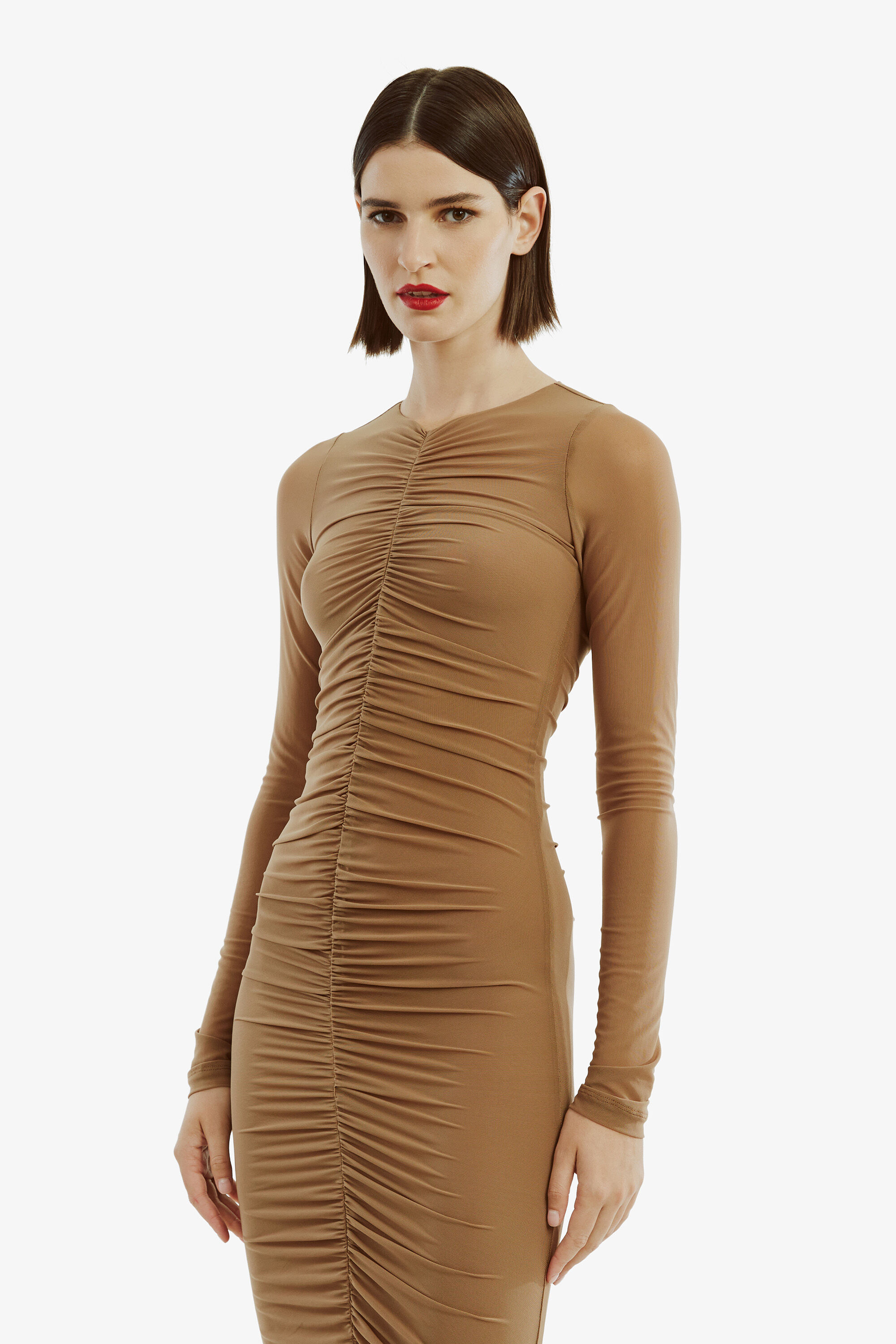Tan mesh maxi dress sales