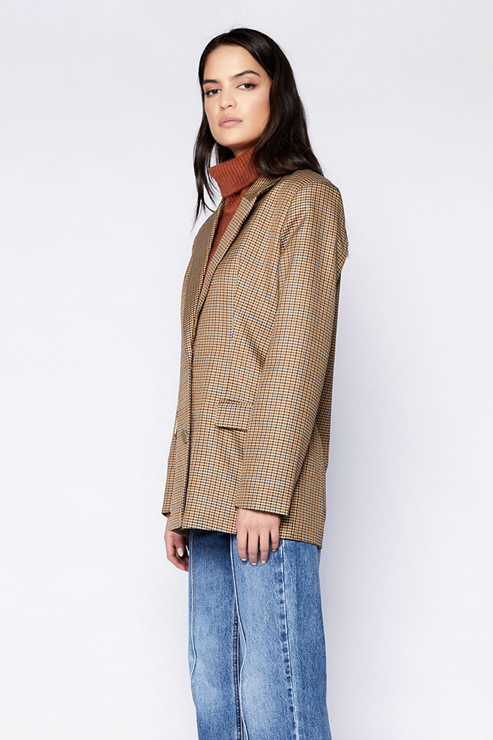 TILIYA CHECK BLAZER in colour COCOA BROWN