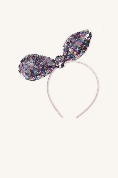 SEQUIN BOW HEADBAND in colour WHITE ALYSSUM