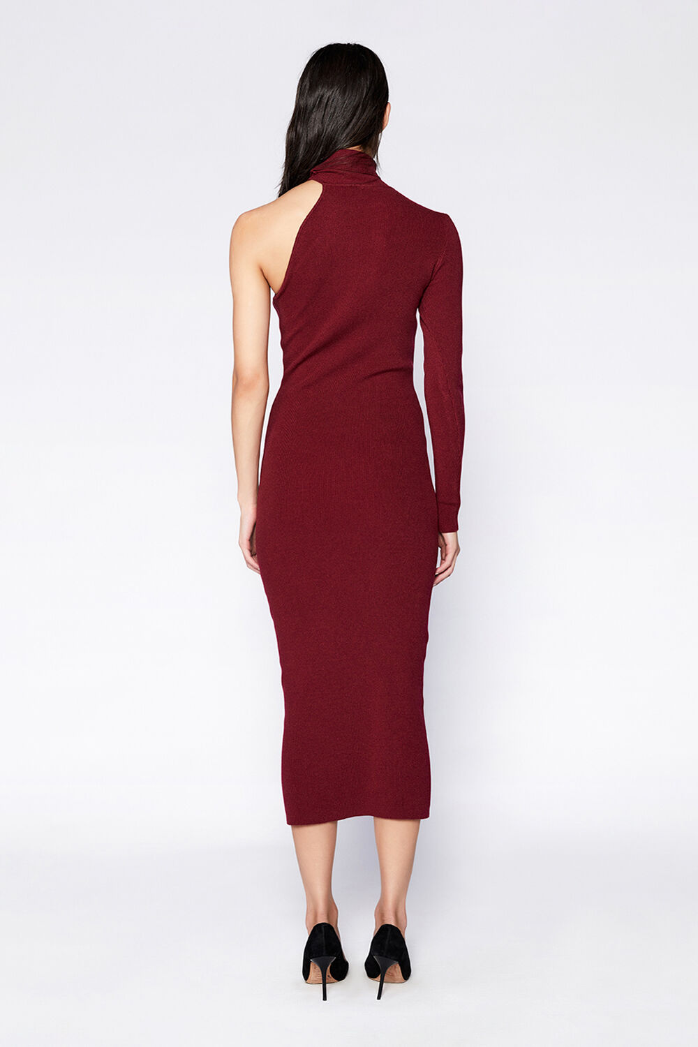 ASYMMETRIC SLV KNIT DRESS in colour CORDOVAN