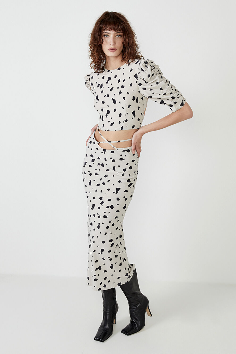 GRAPHIC SPOT BIAS SKIRT in colour GOLDEN GLOW