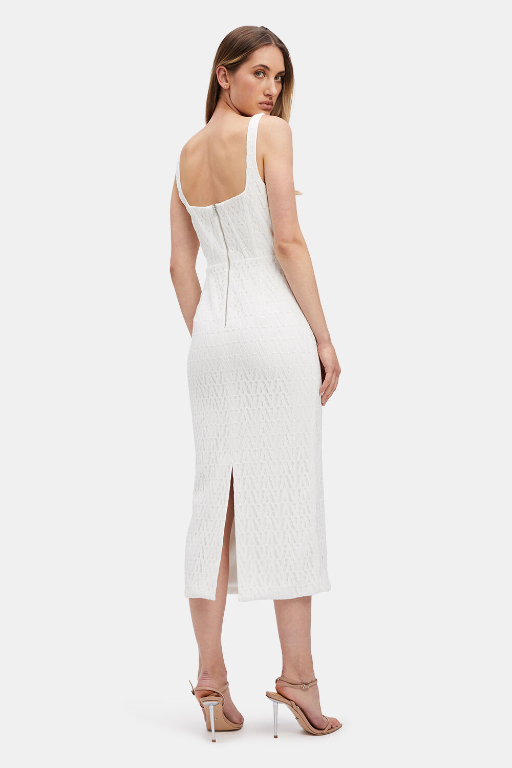 LISE LACE MIDI DRESS in colour BRIGHT WHITE
