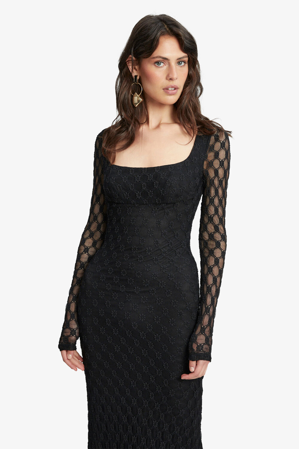 ADONI LACE MIDI DRESS in colour CAVIAR