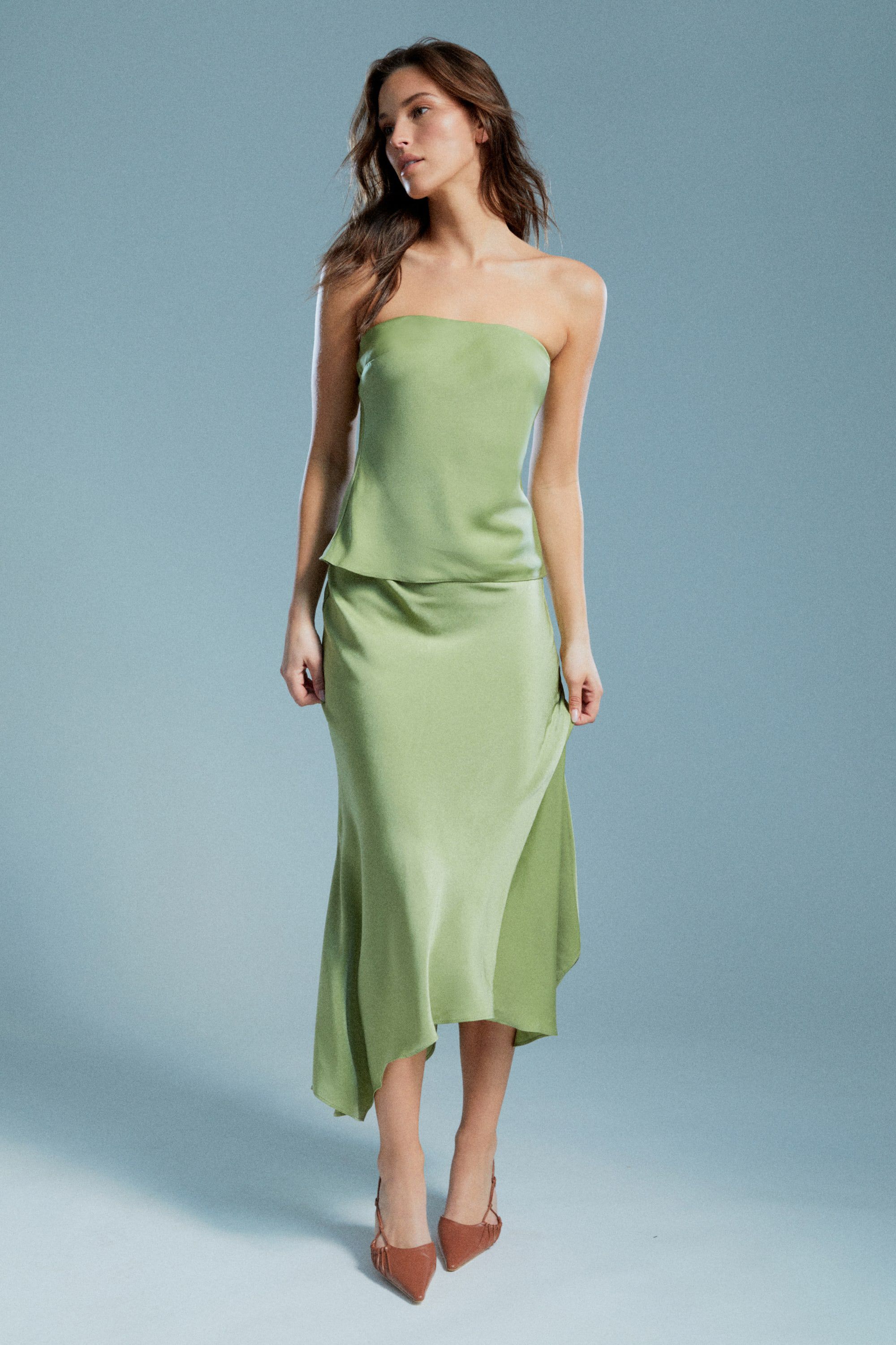 Green strapless top best sale