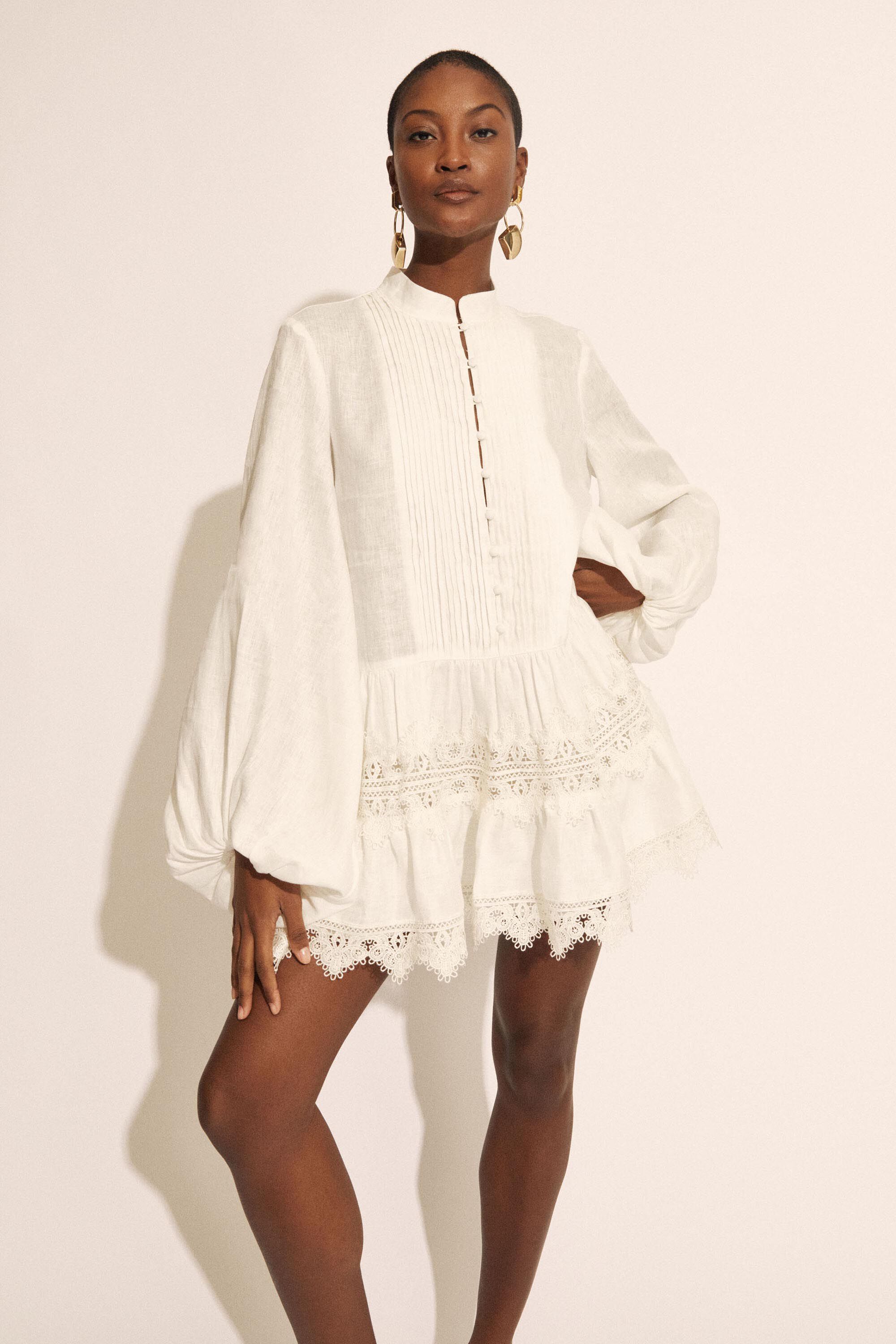 Antonia Lace Trim Mini Dress In Orchid Wht | Bardot