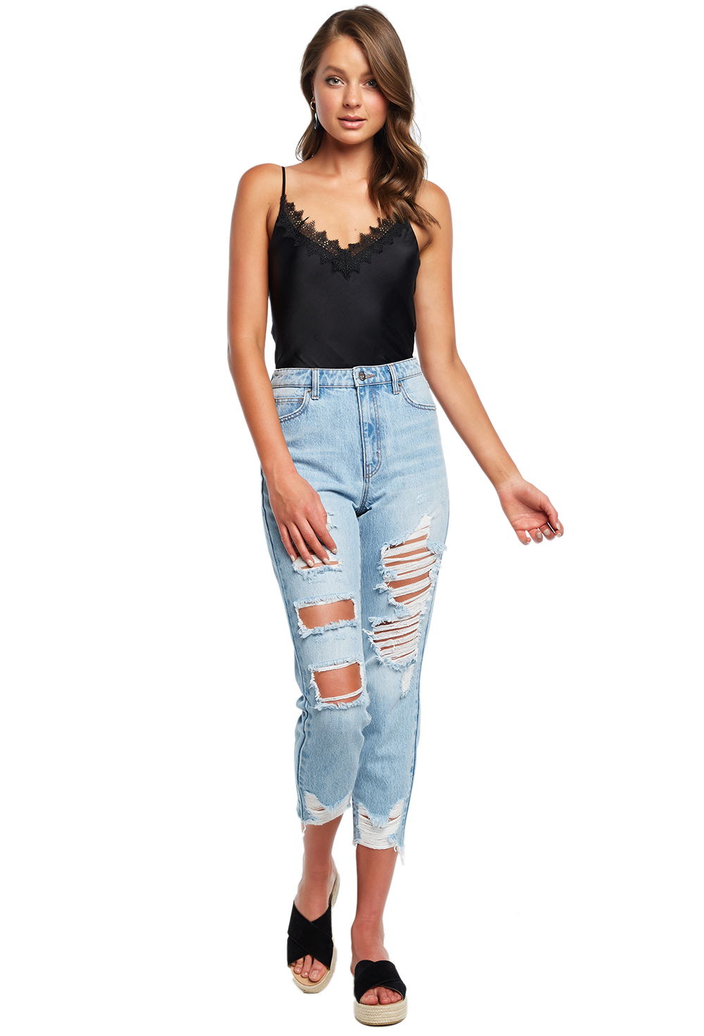 THE MUM JEAN in colour DUSTY BLUE