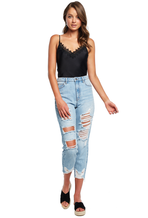 THE MUM JEAN in colour DUSTY BLUE