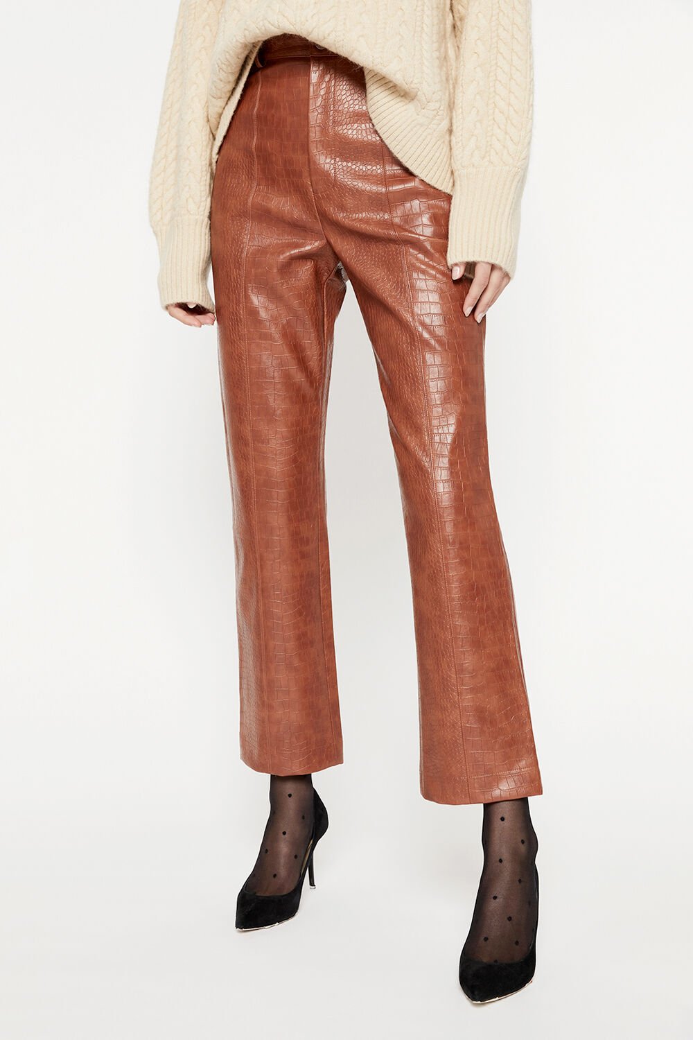 CROC VEGAN LEATHER PANT in colour TOBACCO BROWN