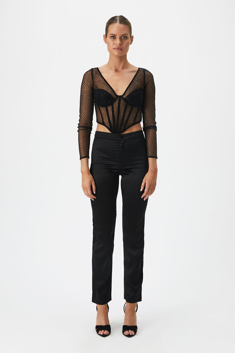 NYAH SATIN PANT in colour CAVIAR
