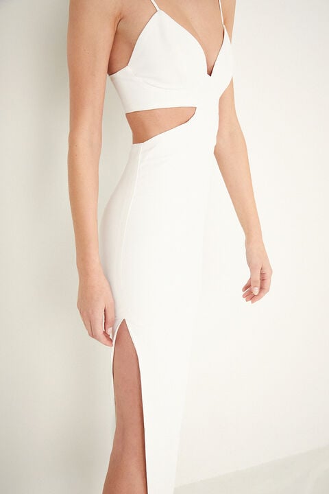 Cut Out Slit Midi Dress In Ivory Bardot