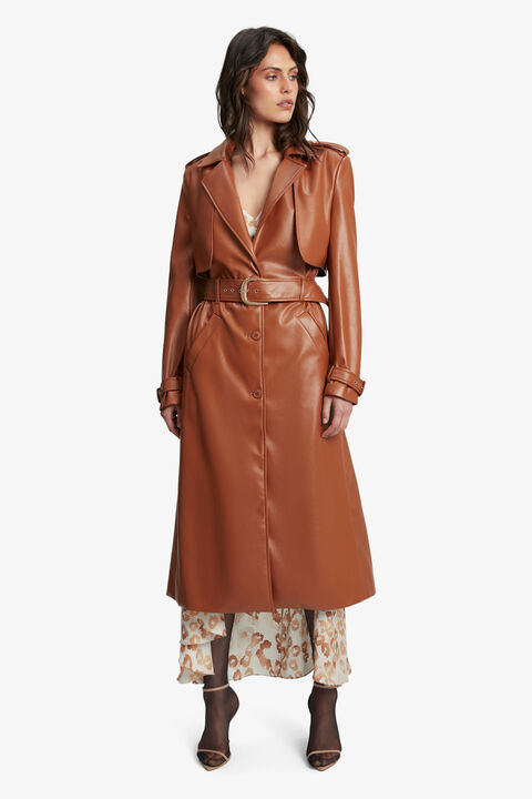 VEGAN LEATHER TRENCH COAT in colour TAN