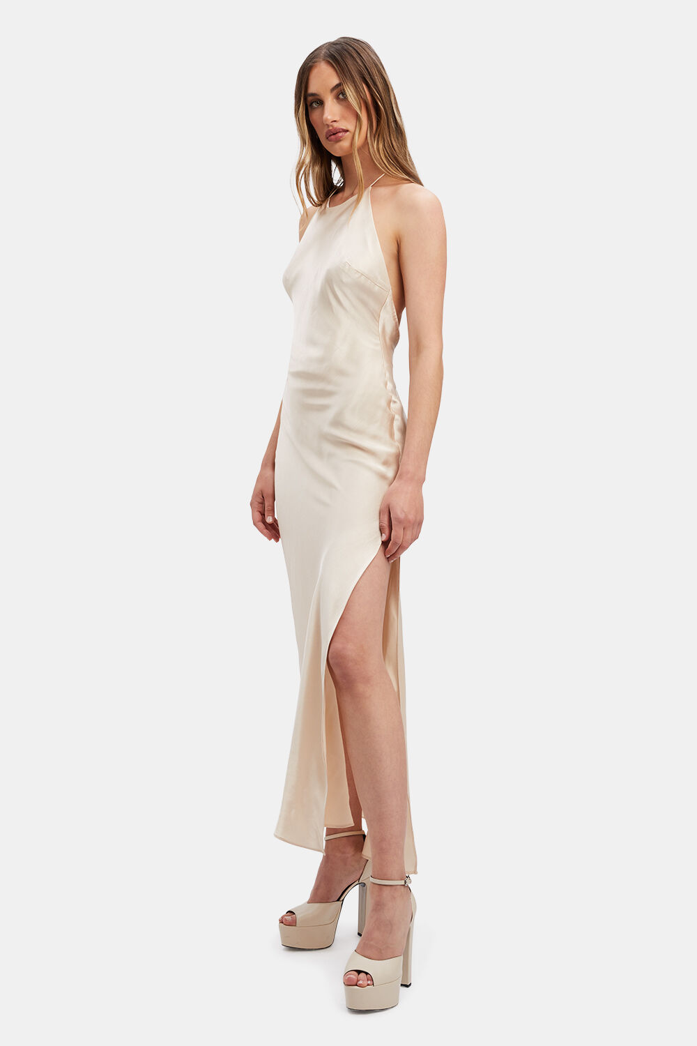 BOSTON SLIP MIDI DRESS in colour WHITE SWAN