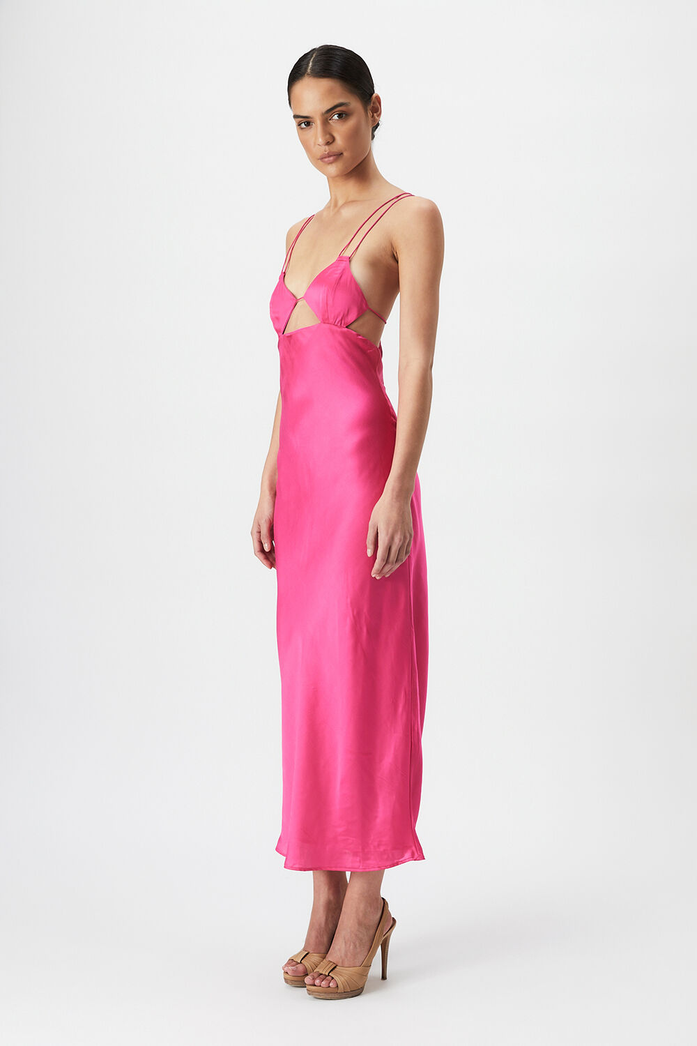 LUCIA MIDI SLIP DRESS in colour HOT PINK