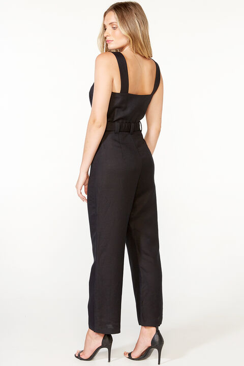 LINEN BUCKLE JUMPSUIT in colour CAVIAR