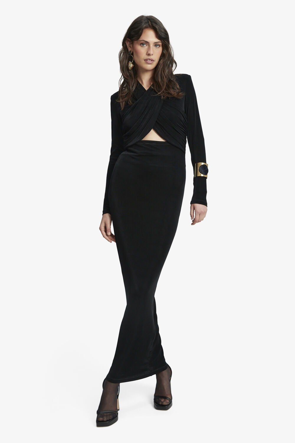 RENO SLINKY KNIT DRESS in colour CAVIAR