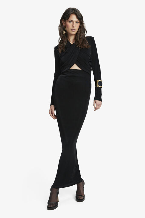 RENO SLINKY KNIT DRESS in colour CAVIAR
