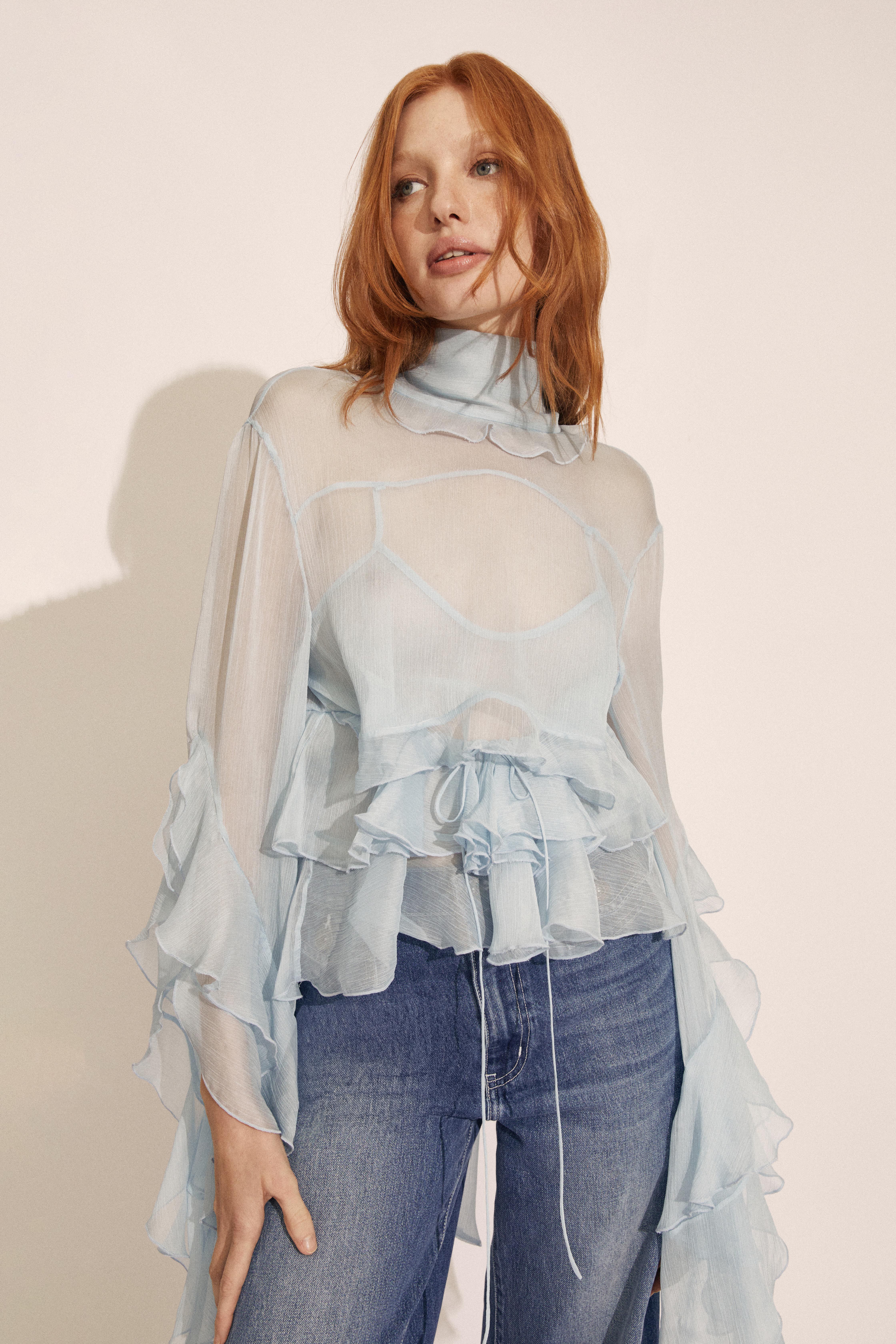 baby blue ruffle blouse