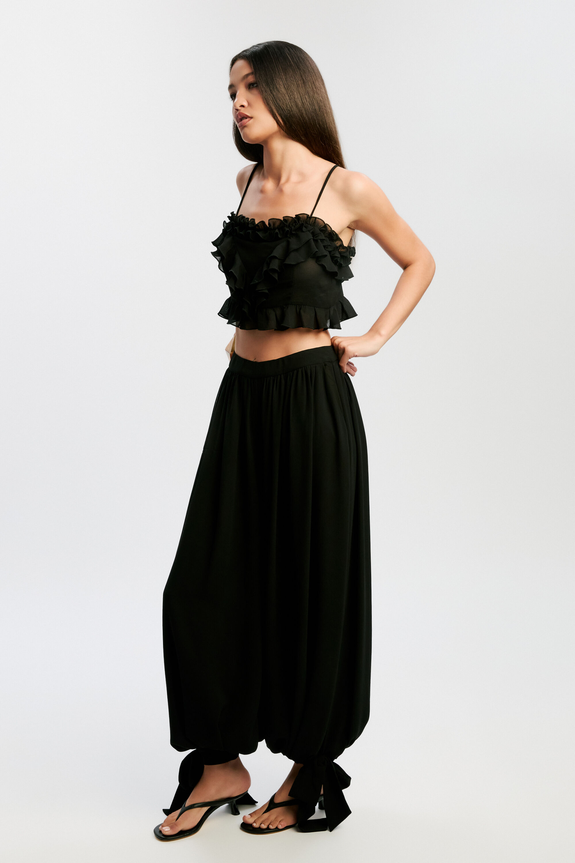 Alira Frill Detail Crop Top In Black | Bardot