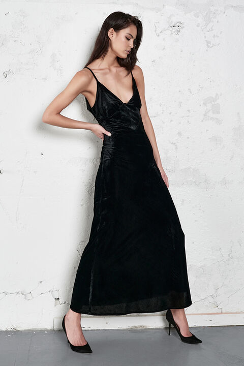 CAPRI VELOUR SLIP DRESS in colour CAVIAR