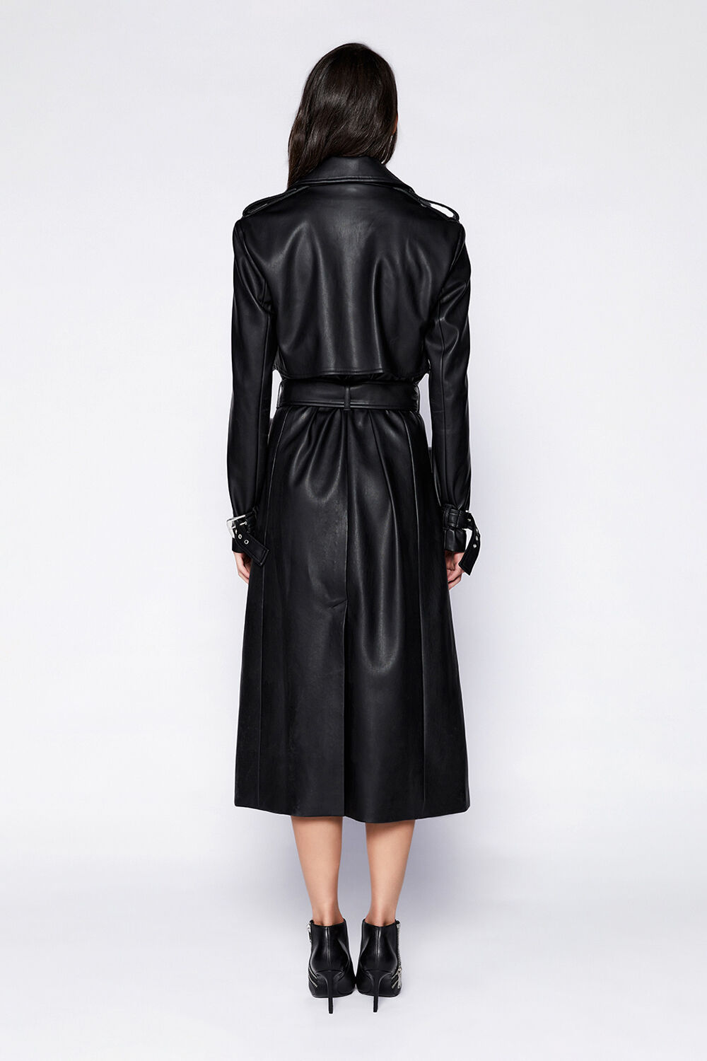 VEGAN LEATHER TRENCH COAT in colour CAVIAR