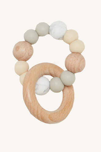 SINGLE RATTLE SILICONE & BEECHWOOD TEETHER in colour LIGHT GRAY