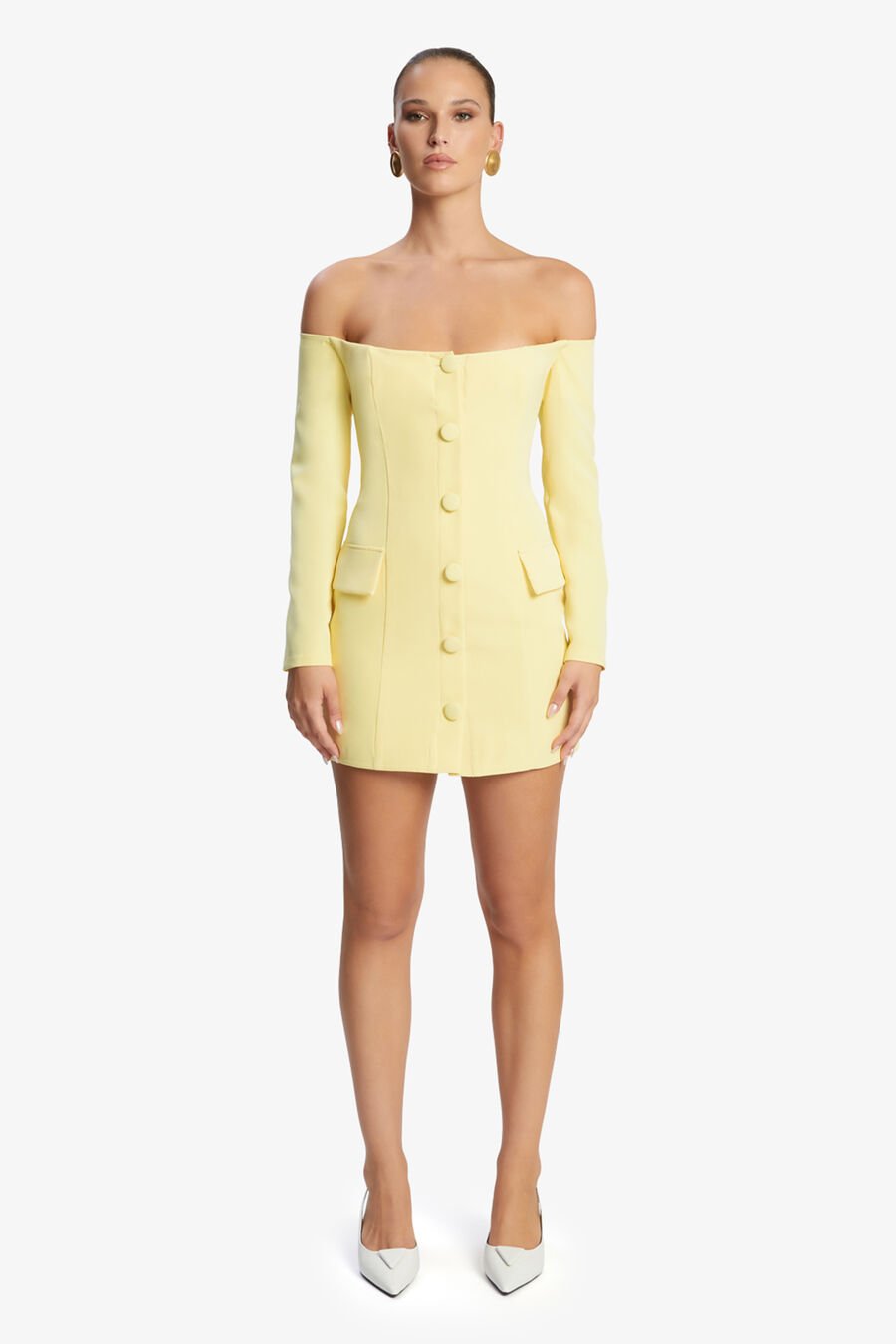IRIA BUTTON UP MINI DRESS in colour Canary Yellow