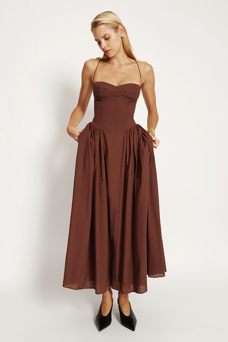 brown satin dress maxi Lizza Brown main image 0