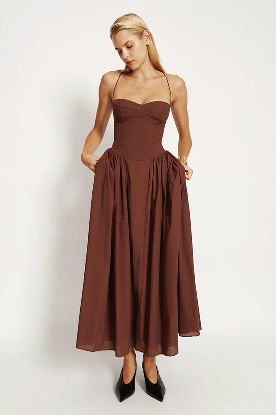 ESTIE COTTON MAXI DRESS in colour CHOCOLATE