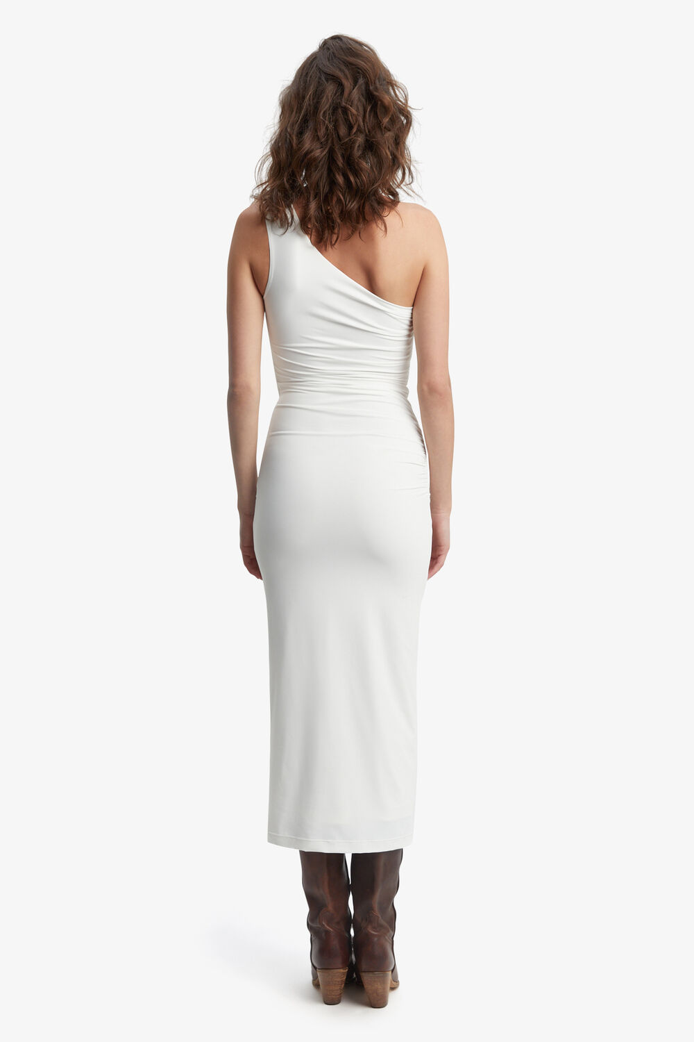 LILITA RUCHED MIDI DRESS in colour BRIGHT WHITE