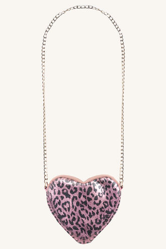 METALLIC LEOPARD HEART BAG in colour PINK CARNATION