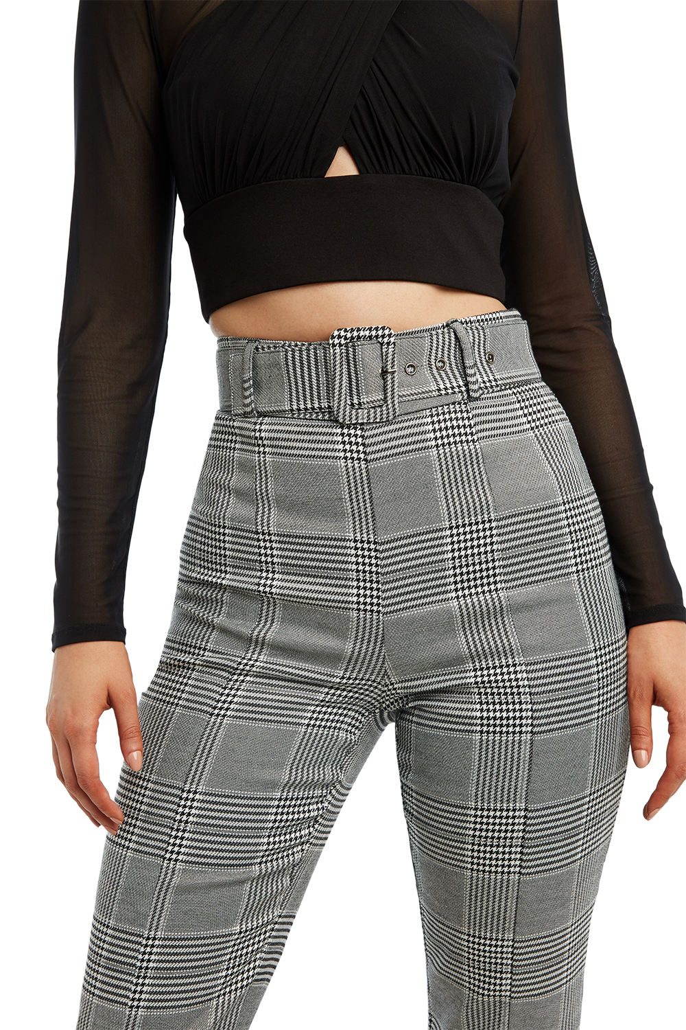 check pant with black shirt