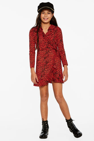 NORA WRAP DRESS in colour TOMATO