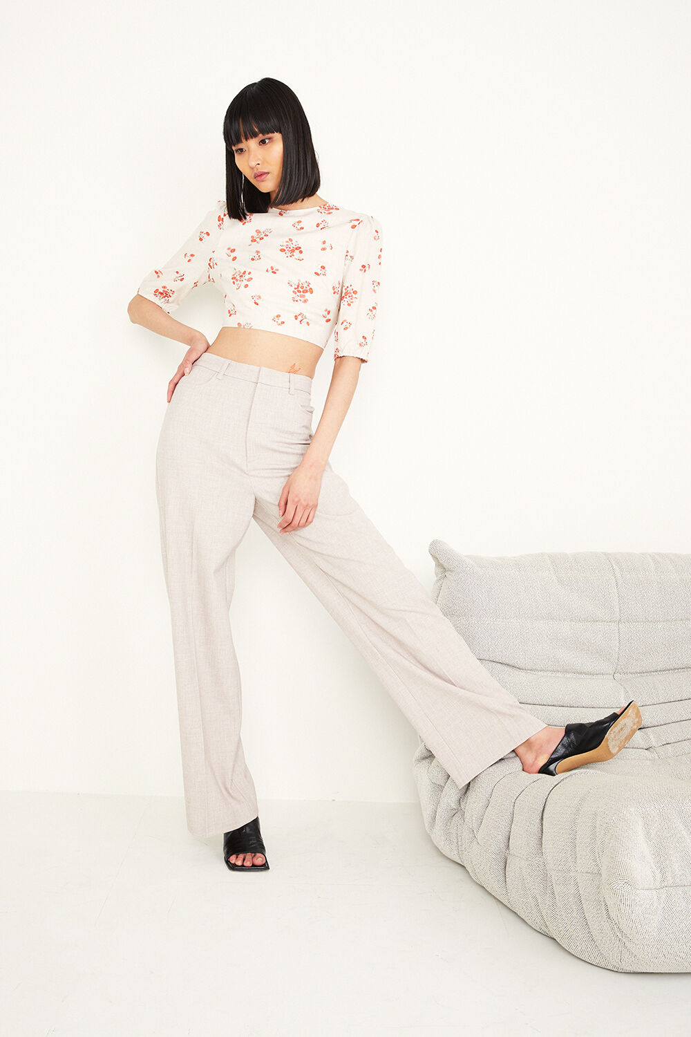 PRINTED TIE BACK TOP in colour PEARLED IVORY