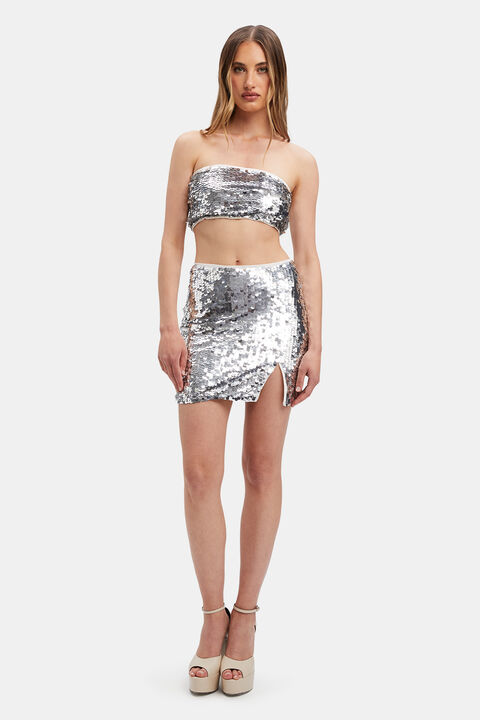 COSMIC SEQUIN MINI SKIRT in colour SILVER