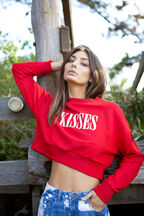 KISSES CROP SWEAT TOP in colour CRIMSON