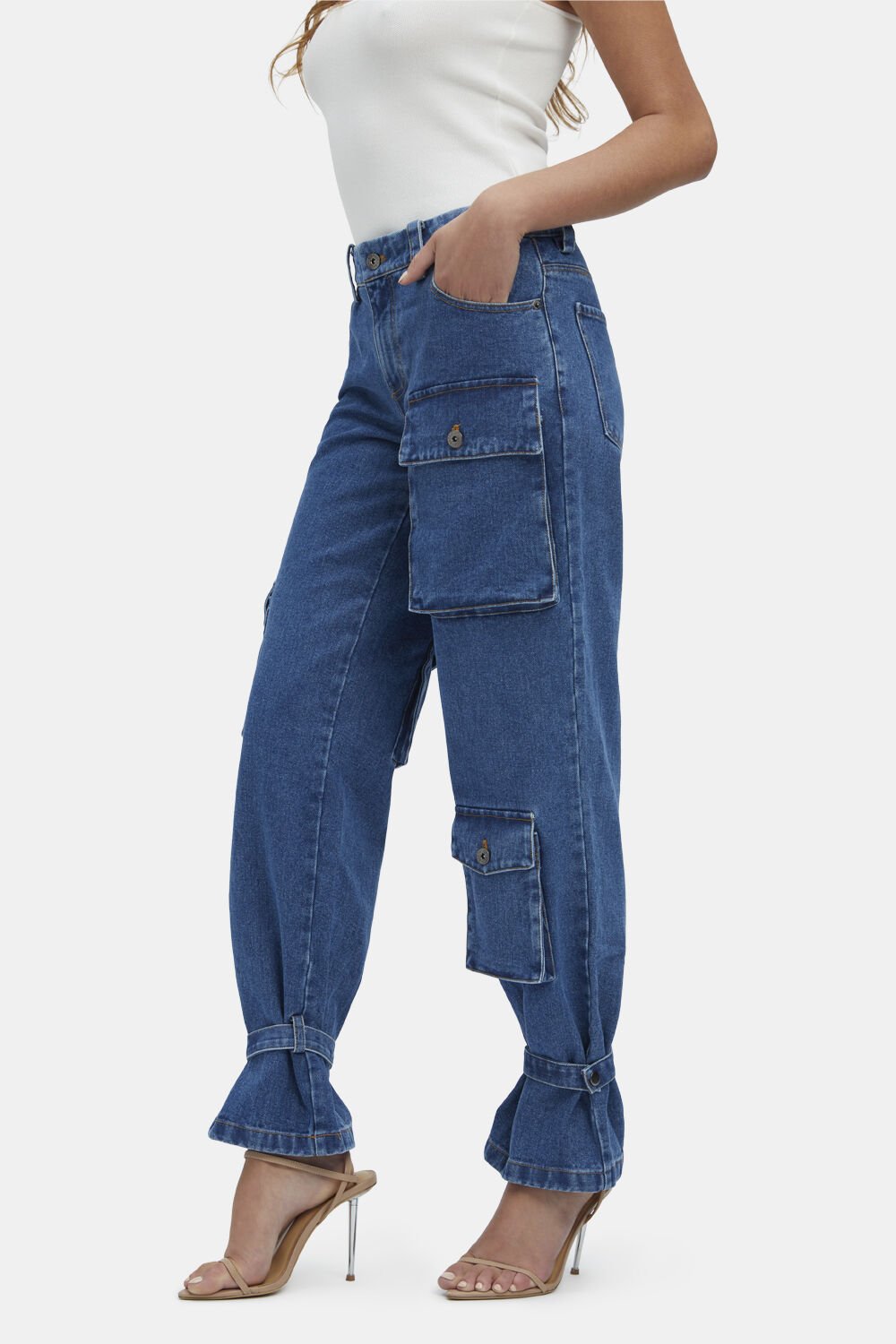 Women's High Waist Cargo Jeans Flap Pocket Baggy Cargo Pants Y2K Wide Leg Denim  Jeans Straight Casual Loose Trousers-XS Beige. at Amazon Women's Jeans store