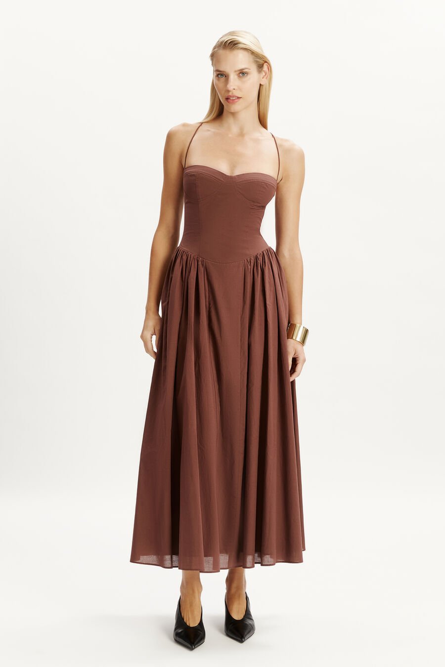 ESTIE COTTON MAXI DRESS in colour CHOCOLATE