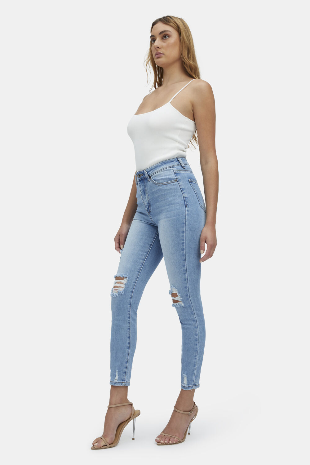 KHLOE HI CROP JEAN in colour NIGHTSHADOW BLUE