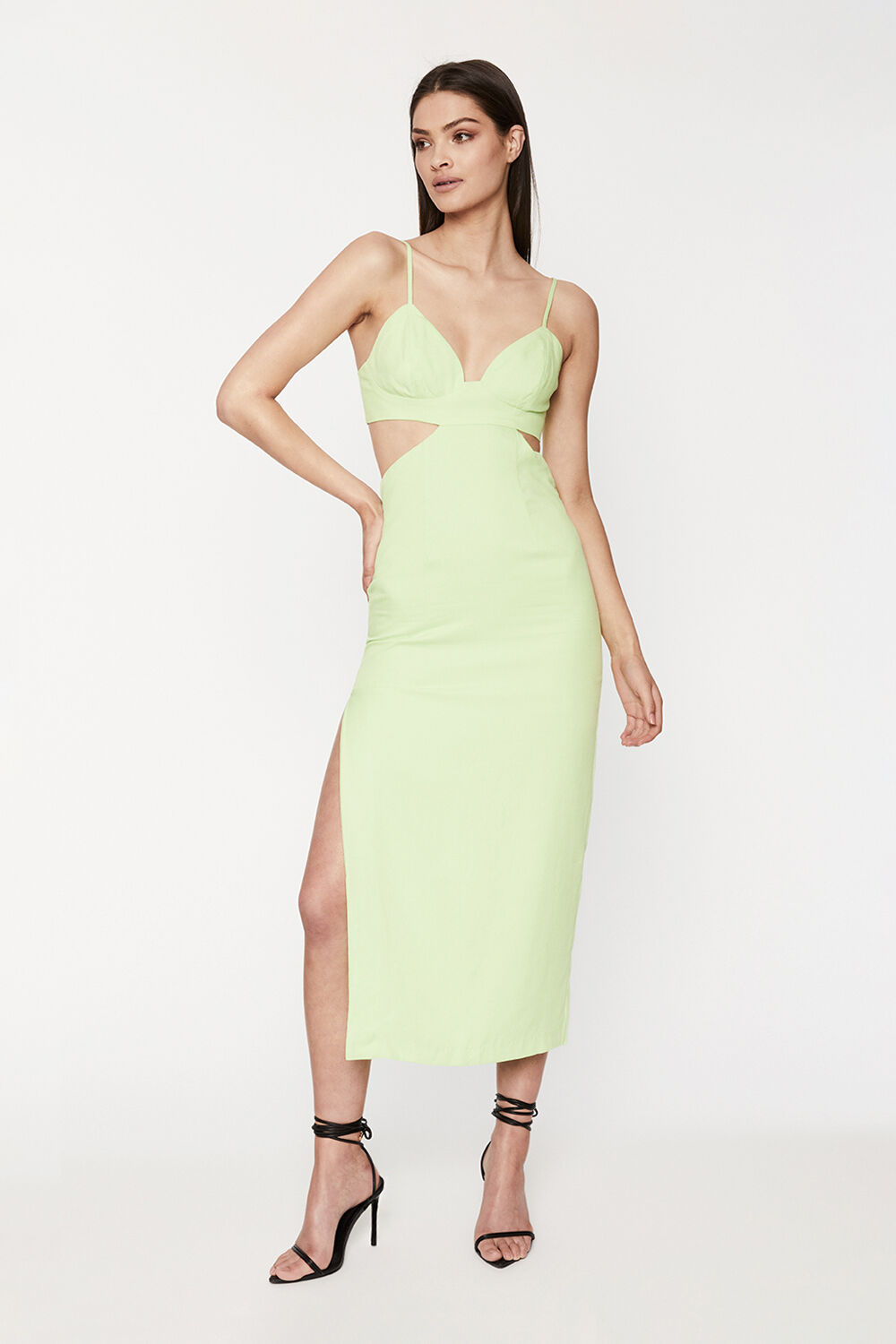 CUT OUT SLIT MIDI in colour LIMEADE