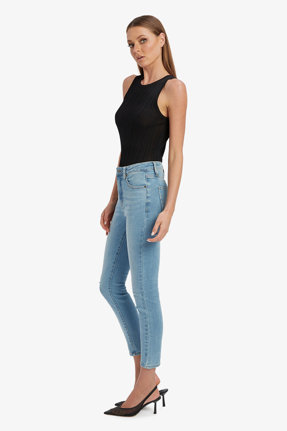 KHLOE HI CROP RIP JEAN in colour DREAM BLUE